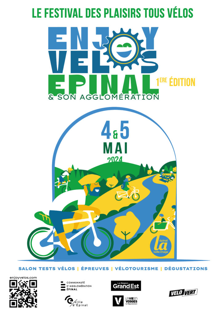Affiche officielle d'Enjoy Vélos Epinal du 4 au 5 mai 2024.